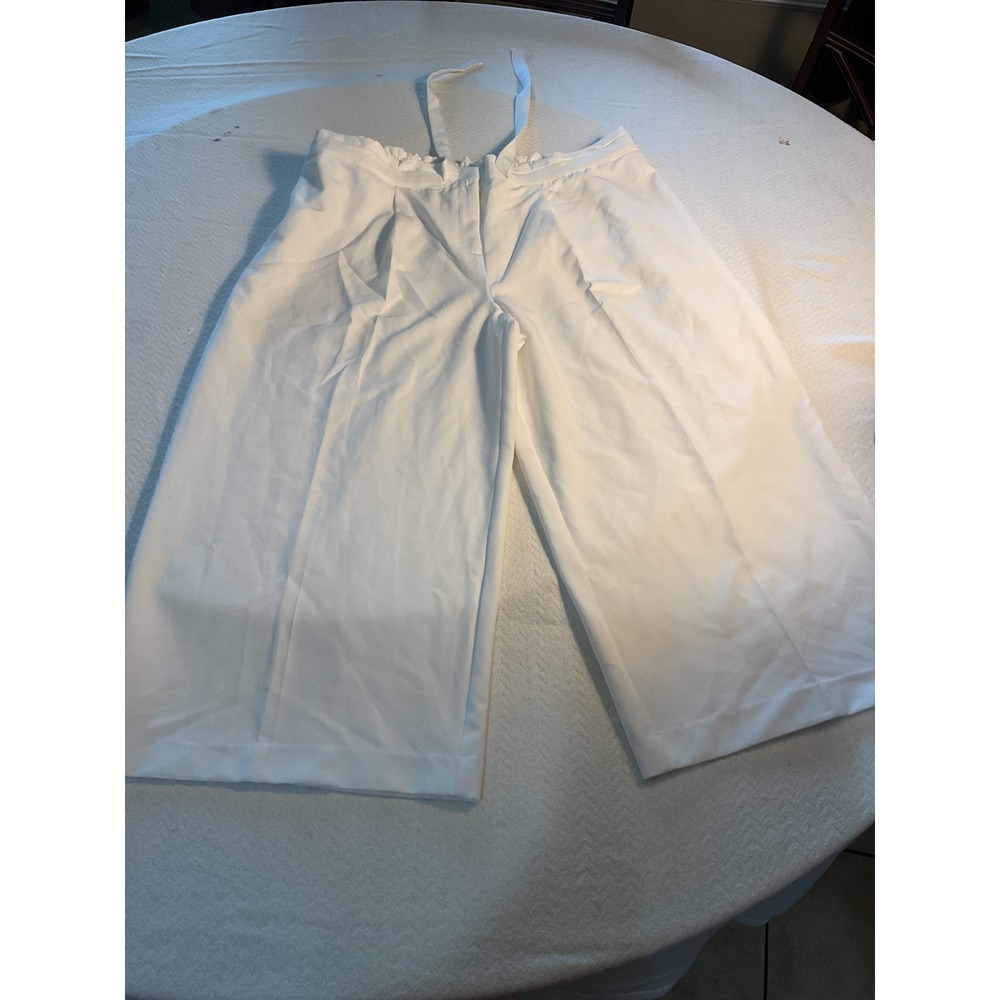 Liz Claiborne Women White Wide Leg Cropped Paperbag Waist Pants Size 24W